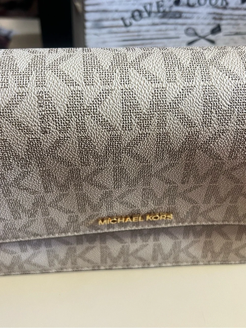 Michael Kors Cream Logo Crossbody Bag with Olive Strap